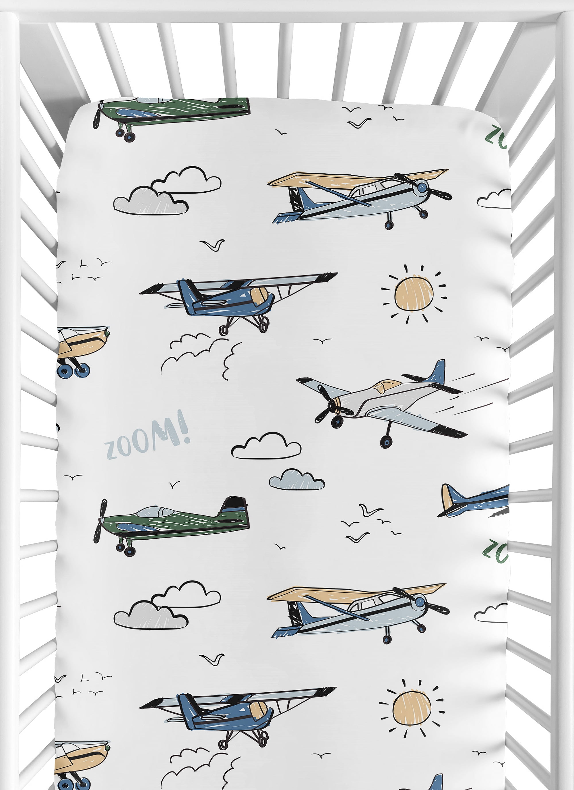 Sweet Jojo Designs Airplane Green and Blue Boy Fitted Crib Sheets 2 Piece Set