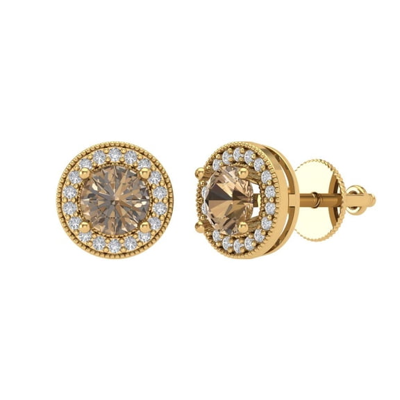 1.18 ct Screw-Back Stud Earrings for Women | 5mm Round Cut Simulated Champagne Diamond | 18K Yellow Gold