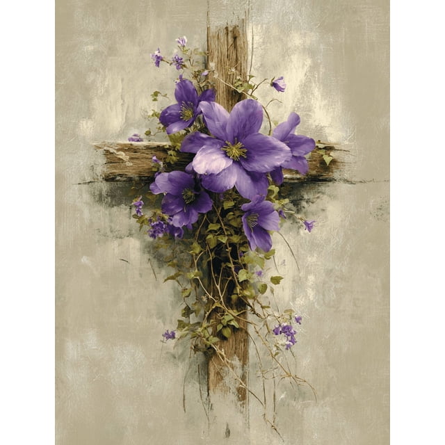 Qisvanset Toile Murale Croix de Clématite Violette 15,75 X 11,81 Pouces
