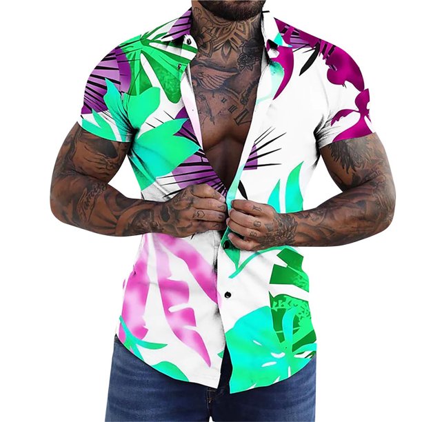 Camisas De Franela Para Hombre Casual Hombres Solapa Solapa Cocotero Estampado Manga Corta Puños Botón Puerto Estilo Floral Camisa Playa Hawaiianss Verano Top (Mint Green, S)