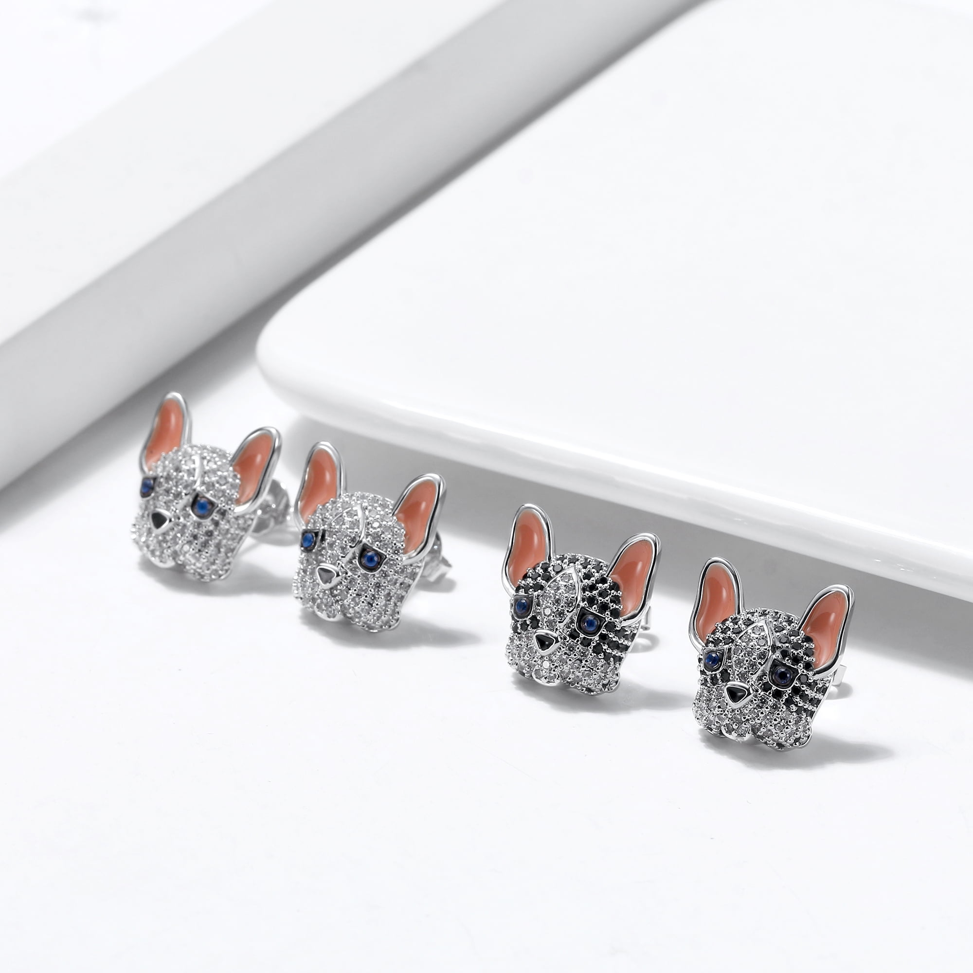 Frenchie Dog Stud Earrings for Women French Bulldog  Cubic Zirconia Ginger Lyne Collection