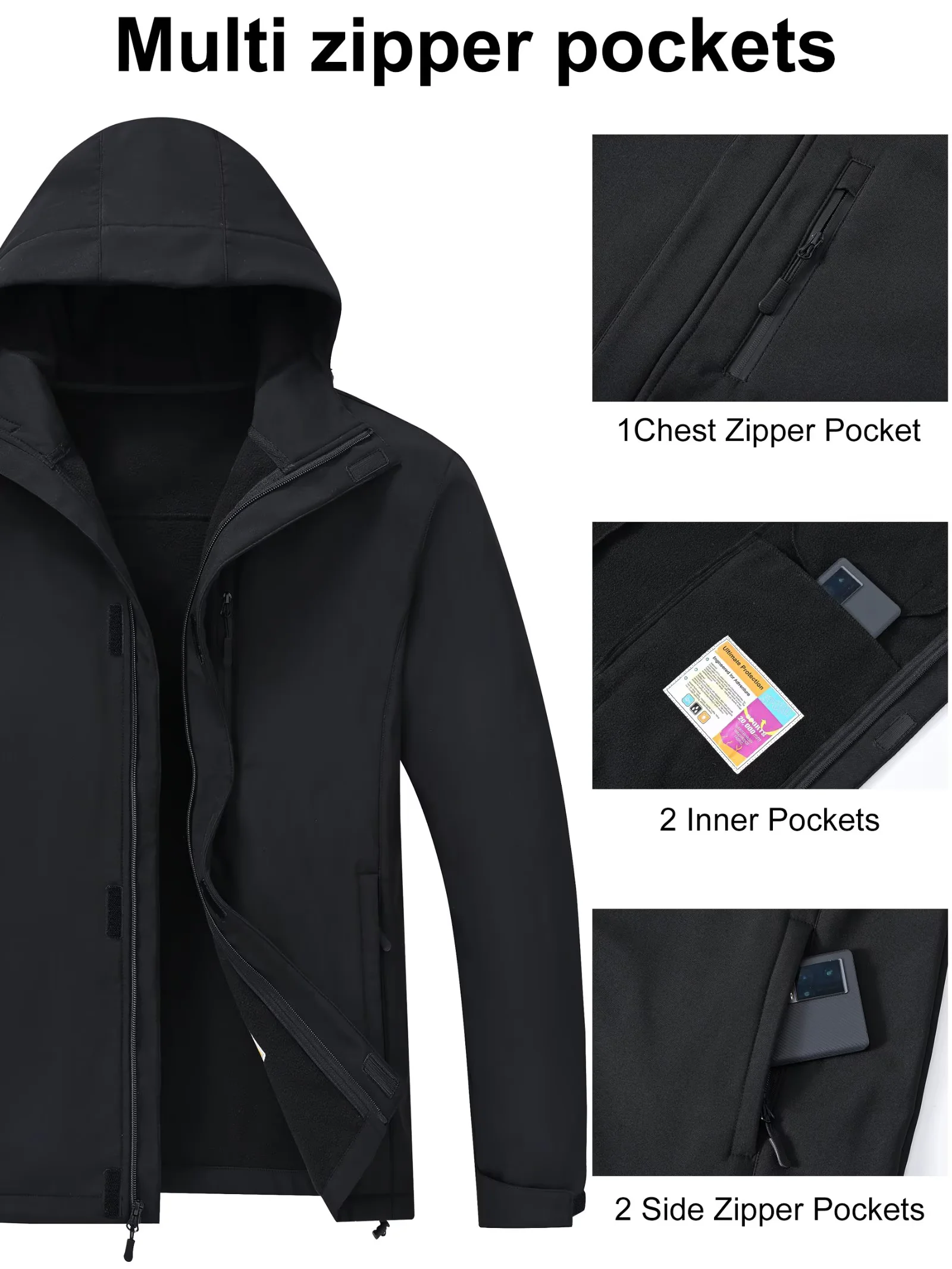 NEIKU Men's Hooded Softshell Jacket, Black photo 4