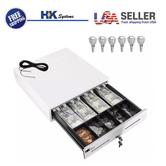 Heavy Duty 13" White(RAL 9003) POS Cash Drawer with 4Bill/5Coin Stainless Steel