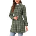 thumbnail image 4 of INSPIRE CHIC Plaid Pea Coat for Women's Single Breasted Vintage Winter Overcoat Trench Outerwear L Green, 4 of 6