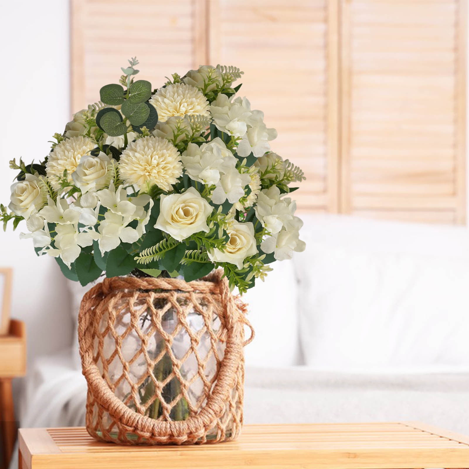 Silk Artificial Flowers for Outdoors, Simulated Fake Flowers in Vase, Artificial Flowers with Stem for Home Wedding Party Holiday Decorations(White)