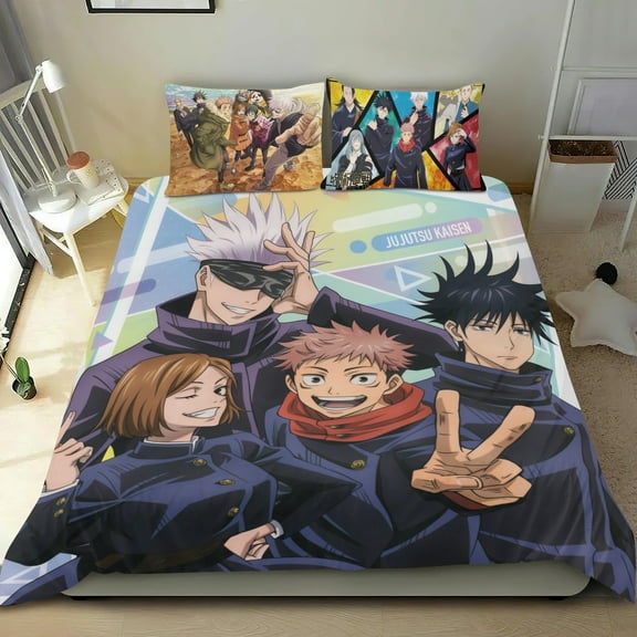 Comforter Set 3 Piece Bedding Set Jujutsu Kaisen Cute Duvet Cover Sets Super Soft Teens Bedding Set Kids Bedroom Gifts,1 Duvet Cover with 2 Pillowcases Twin