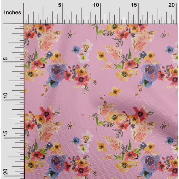 oneOone Polyester Lycra Light Pink Fabric Flower Watercolor Quilting Supplies Print Sewing Fabric By The Yard 56 Inch Wide