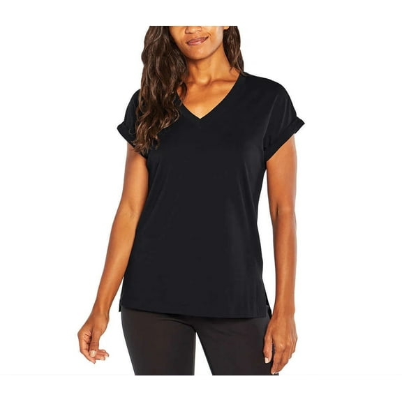 Banana Republic Women V-neck Roll Sleeve Tee Shirt (Black, XL)