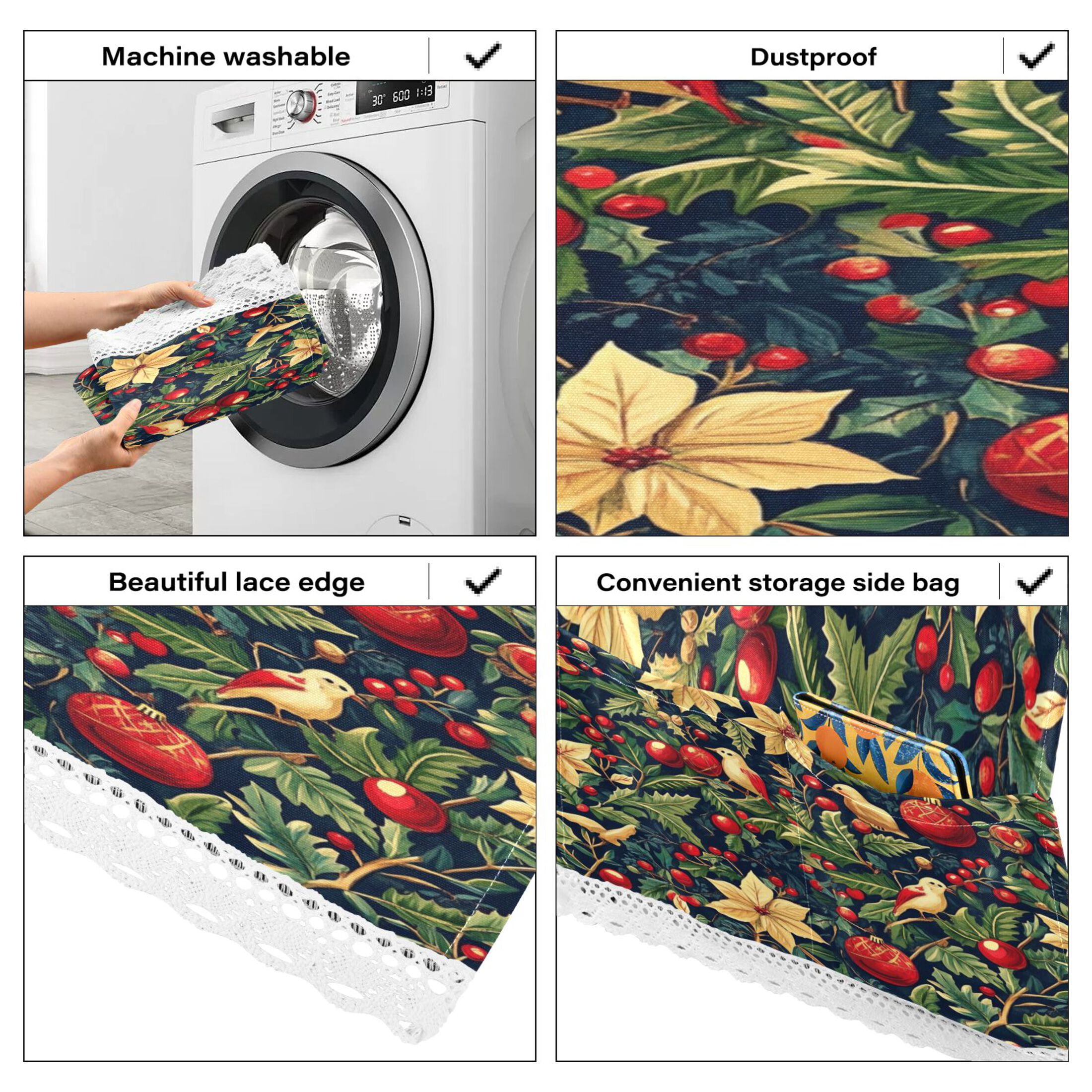 Christmas HolidayWasher and Dryer Covers Dust-Proof and Oil Resistant Fridge Cover with 4 Storage Pockets Washing Machine Top Cover for Laundry Kitchen Home 51.2 x 22 In
