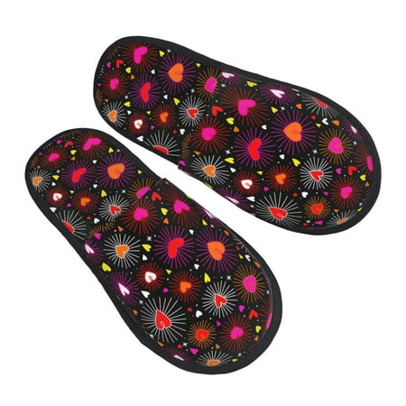 

KLL Geometric Hearts Slippers for Women Men House Slip on Indoor Outdoor Bedroom Furry Fleece Lined Ladies Comfy Anti-Skid Rubber Hard Sole-Large