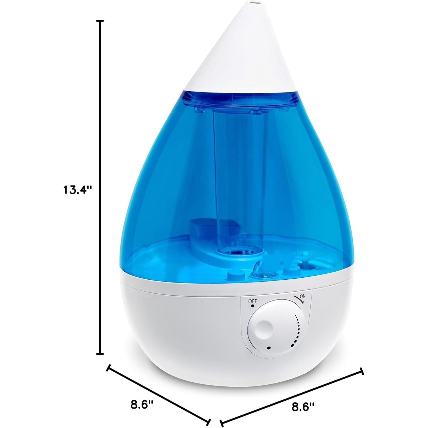 Ultrasonic Cool Mist Teardrop Humidifier for Baby Nursery, Bedroom, Office, Large Room, Adjustable Humidity, Auto Shut-Off, Easy Clean Blue & White 1 Gallon