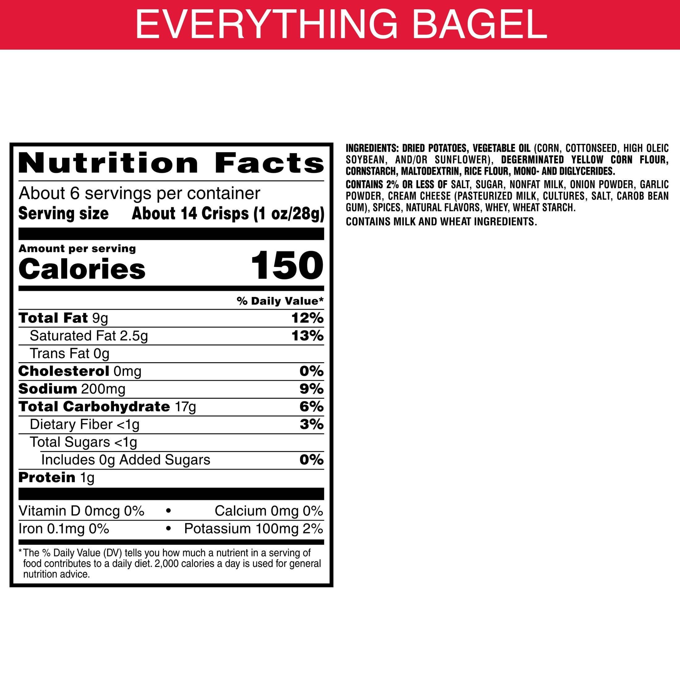 Pringles Everything Bagel Potato Crisps Chips, Lunch Snacks, 5.5 oz Canister