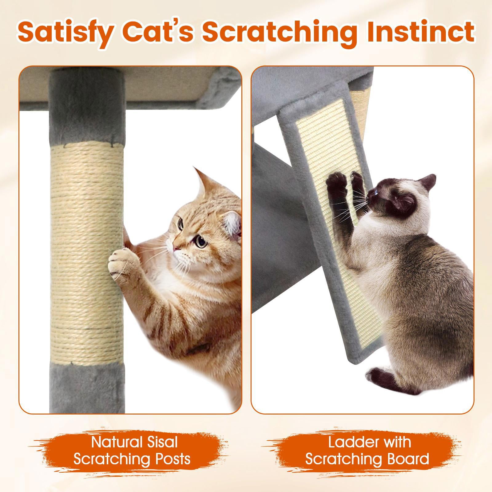 Barara King 65 Inch Tall Multi-level Cat Tree with 3 Upholstered Perch and 2 Cat Condos, Cat Tower for Indoor Cats, Cat Condo for Indoor Cats, Light Gray