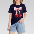 thumbnail image 6 of CPNG Girls Summer T-shirt Bow Cherry Print Loose Casual Stylish Crewneck Short Sleeve Cool Sports Top(Dark Blue,8-9 Years), 6 of 8