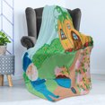 thumbnail image 4 of Gnome Soft Flannel Fleece Throw Blanket, Elf Gardening Outside of His Magic House in Forest Dreamland Print, Cozy Plush for Indoor and Outdoor Use, 60" x 80", Multicolor, by Ambesonne, 4 of 5