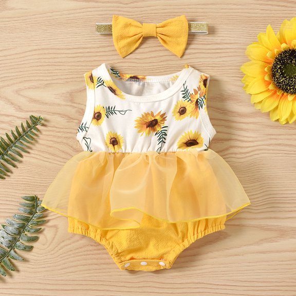 Vedolay Girl Skirt Set Girl's Two Piece Outfits Ruffle Trim Short Sleeve T Shirt and Plaid Skirt Sets,Yellow 3-6 Months