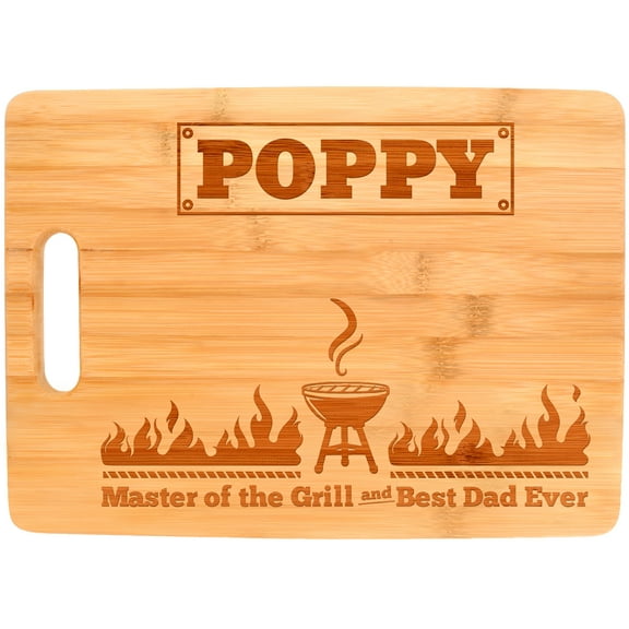 ThisWear Father Son Gifts Poppy Master of the Grill and Best Dad Ever Grill Gifts for Men Dad Gifts Best Poppy Grandpa Gifts Grilling Gifts Big Rectangle Bamboo Cutting Board