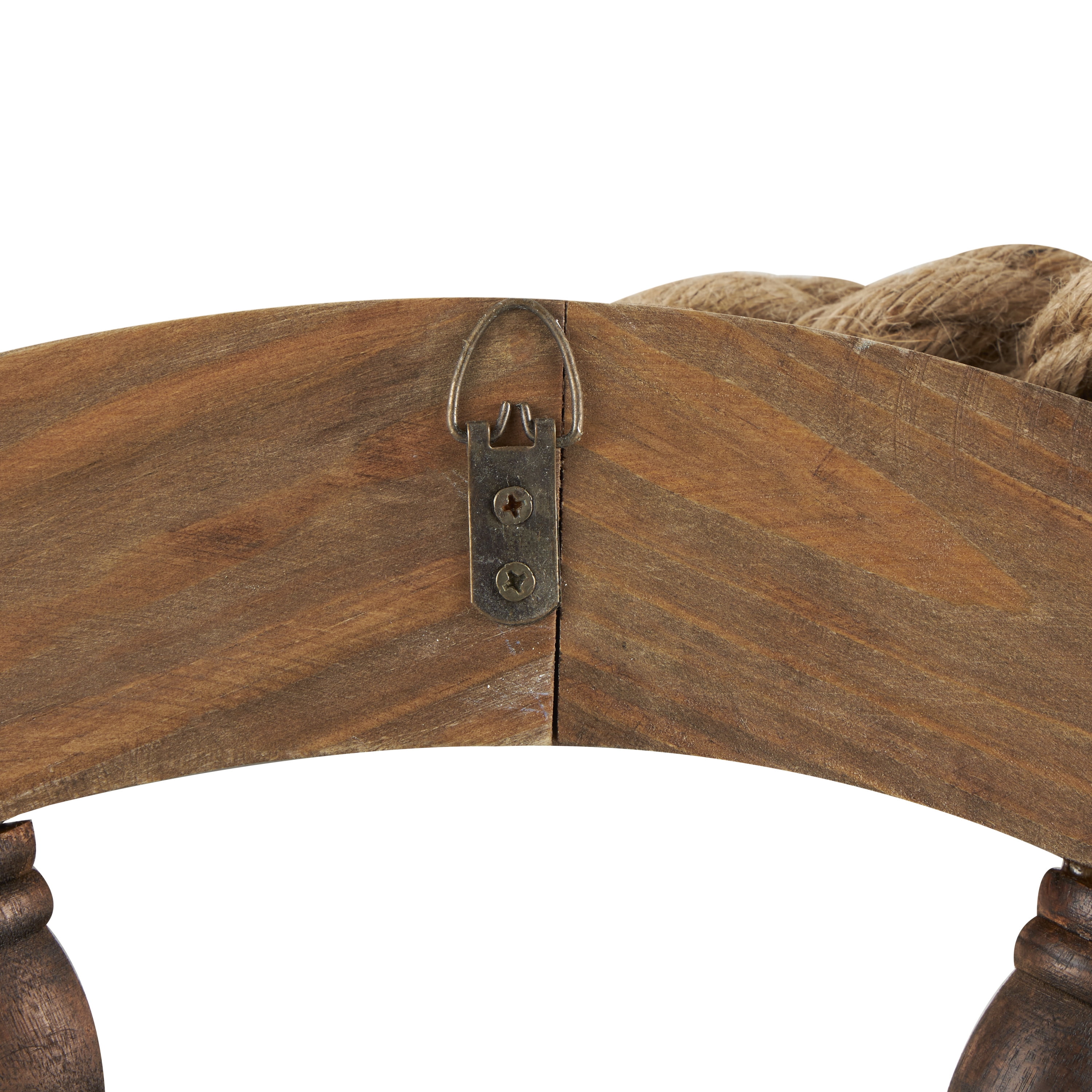 DecMode Brown Wood Handmade Ship Wheel Wall Decor with Rope and Shell Accents