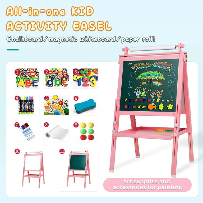 BRINJOY Art Easel for Kids Double-Sided Wooden MagneticÂ