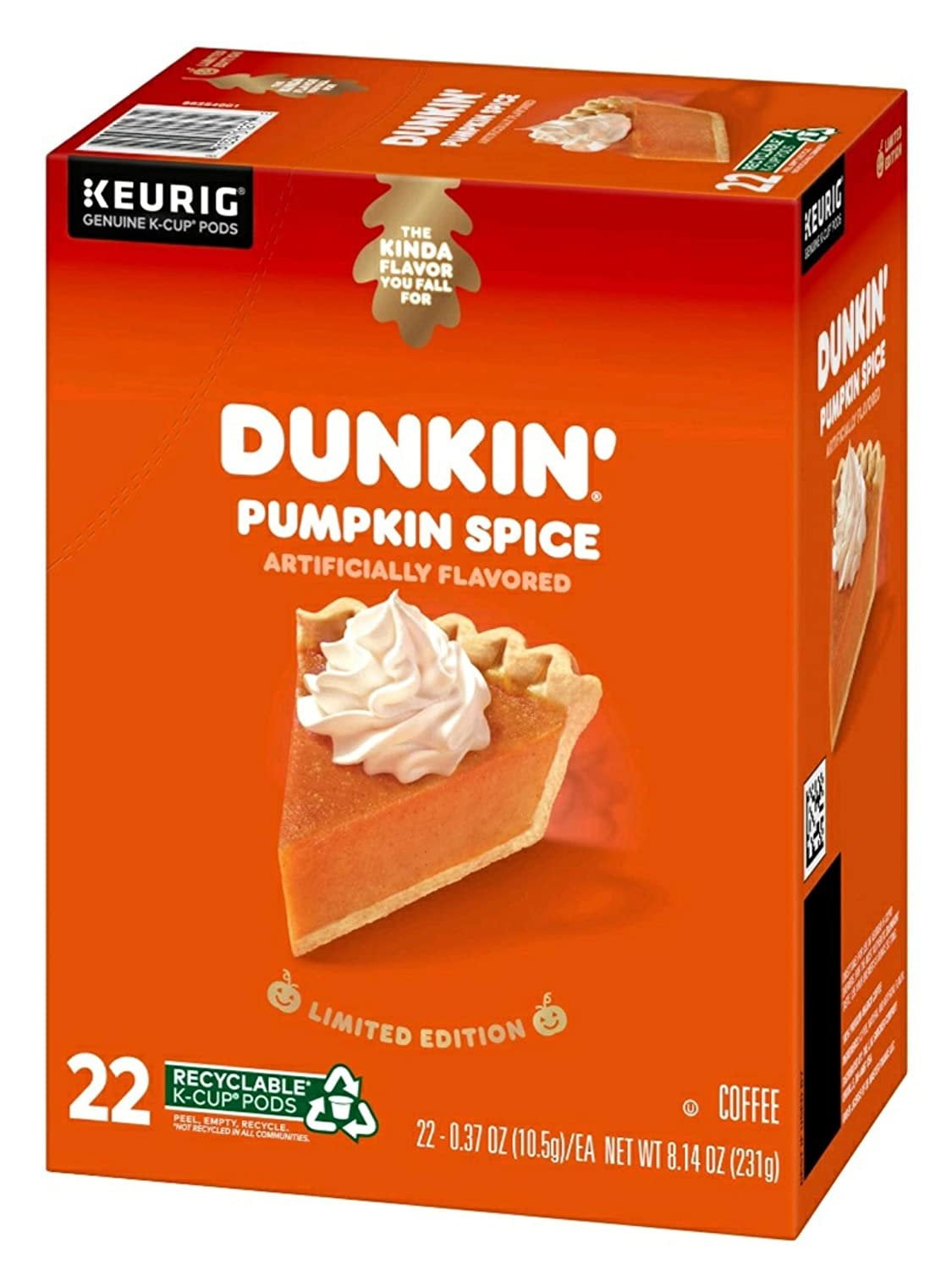 Dunkin Donuts Pumpkin Spice Coffee K Cups Pack of 22 K Cups Bulk