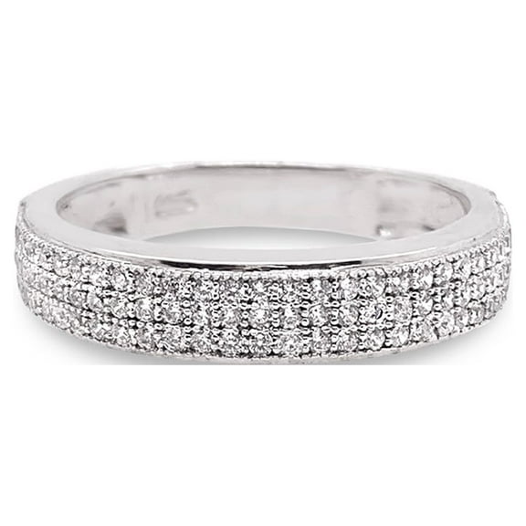 Two Row Wedding Band White for Women Gold Rhodium Finish Cz