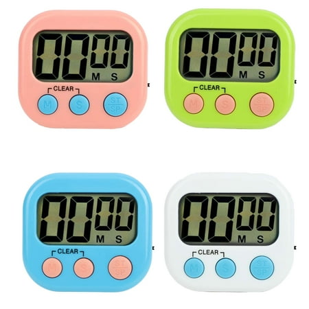 

KissDate 4-Pack Digital Kitchen Timer Large LCD Display Timer with Loud Alarm Magnetic Back with Stand Minute Second Count Up Count Down Timer for for Homework Game Exercise Kids Cooking Timers