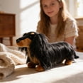 thumbnail image 3 of Realistic 13.78" Long-Haired Dachshund Plush Toy - Black & Tan Lifelike Stuffed Wiener Dog, Soft Cuddly Companion for Kids, Dog Lovers & Home Decor, 3 of 5