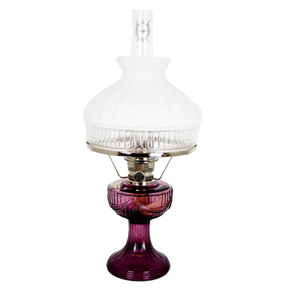 Aladdin Amethyst Lincoln Drape Table Oil Lamp with White Glass Shade, Nickel