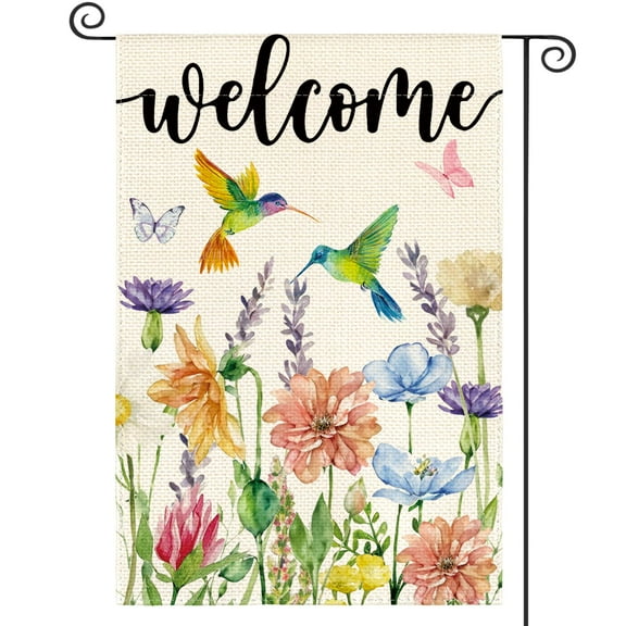 Double-Sided Hummingbird & Spring Flowers Garden Flag - Vibrant 12x18 Inch Seasonal Yard Decor for Porch, Lawn, or Fence - Outdoor Welcome Flag with Rust-Proof Grommets