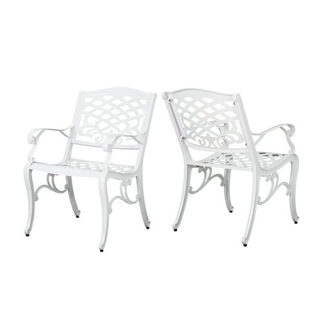 - Brody Outdoor White Cast Aluminum Arm Chair, Set of 2, White