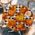 thumbnail image 2 of Orange Fall Round Tablecloth, Fitted Table Cover with Elastic for 36"-44" Round Tables, Pumpkins Thanksgiving Maple Leaf Plaid Table Cloth Outdoor Indoor Dinning Party Waterproof Tablecloths, 2 of 7