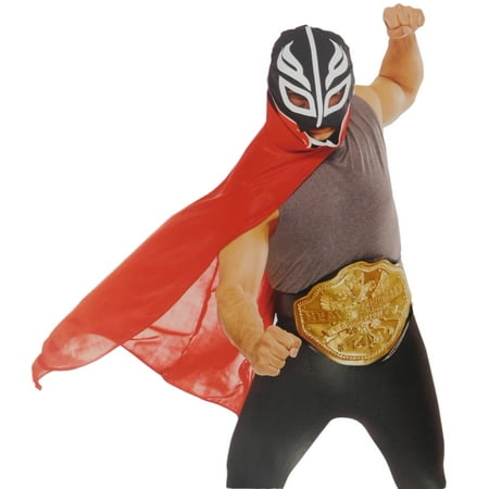 Mens Adult Wrestler Character Kit Halloween Costume Mask Belt & Cape One