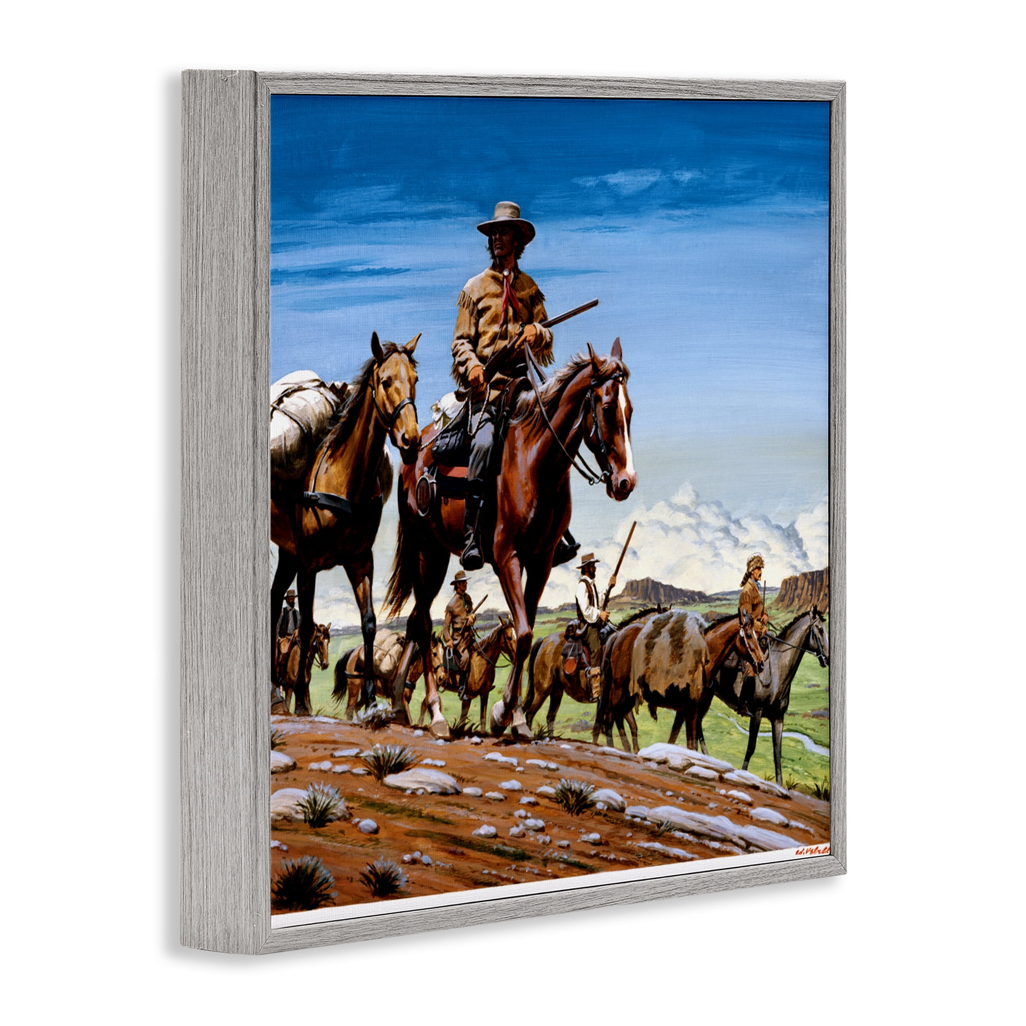 Santa Fe Trail Cowboys Gray Framed Giclee Art, design by Wind River Studios