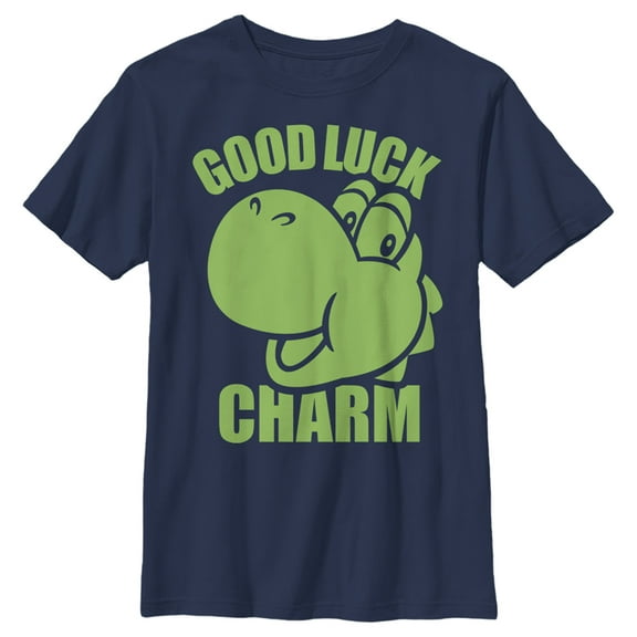 Boy's Nintendo Super Mario St. Patrick's Day Yoshi Good Luck Charm  Graphic Tee Navy Blue X Large