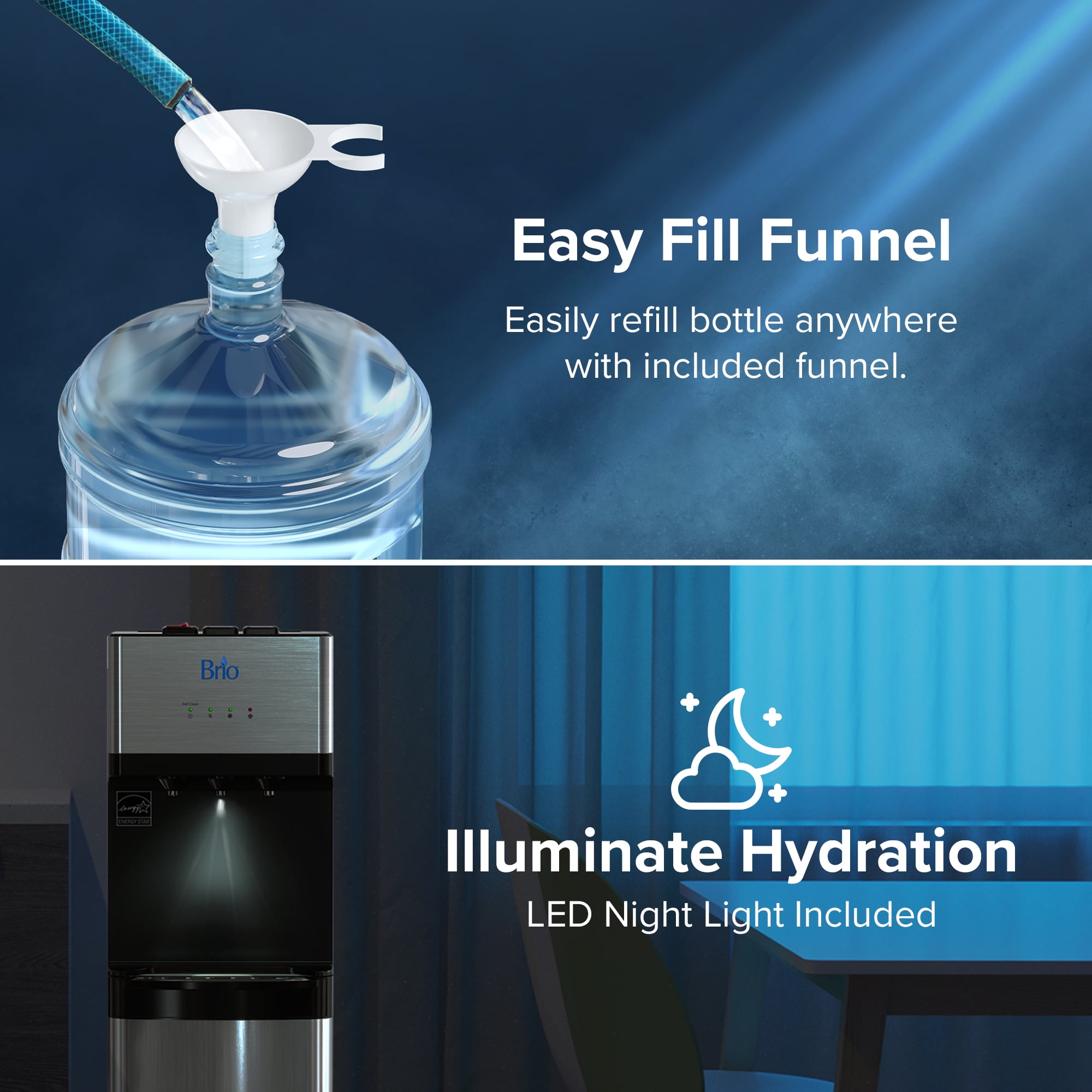 Brio 520 Series Bottom Loading No-Line Tri-Temperature 2 Stage Filtration Water Cooler Dispenser
