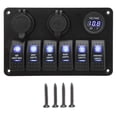 thumbnail image 1 of Panel de interruptores basculantes de 6 entradas, 12 V y 24 V, con voltímetro, puerto USB doble, retroiluminación azul, resistente al agua, para embarcaciones, autocaravanas, SUV y camiones., 1 of 14