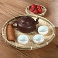 thumbnail image 3 of Shop Clearance! Natural Handmade Bamboo Wood Round Serving Platter, Traditional Round Rattan Flat Wicker Tray Basket Tray DIY Wood Supplies 26CM, 3 of 6