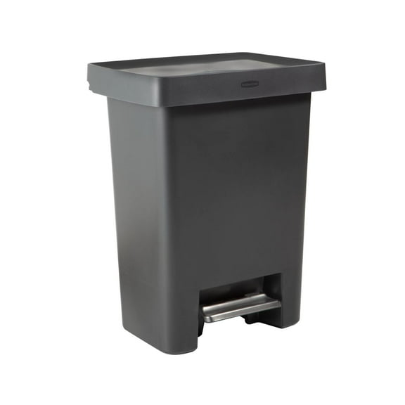 Rubbermaid Kitchen Trash Can, 19 Gallon, Plastic, Rectangular, Dual Compartment, Step Lid, Garbage Bin, Charcoal