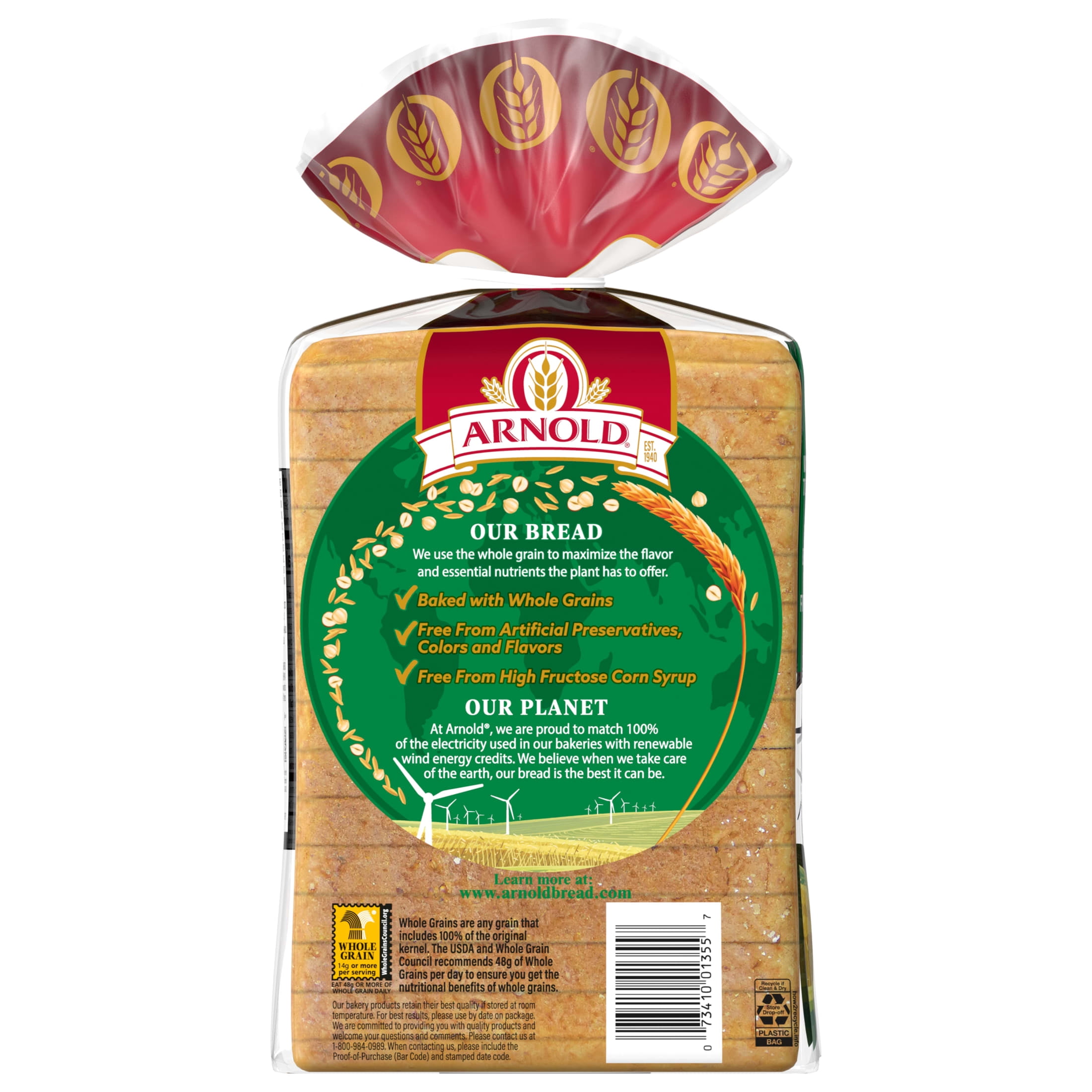Arnold Whole Grains Oatnut Bread, 24 oz, Pre-sliced Multigrain Bread, Bag