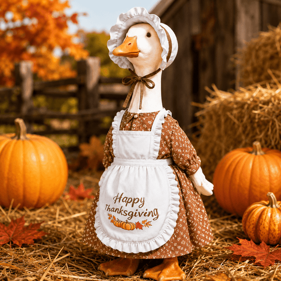 HAJAGP Thanksgiving Pumpkin Goose Outfit Set for 23" Porch Goose Statue, Fall Pumpkin Dress Costume Outdoor Holiday Decor