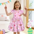 thumbnail image 2 of Likimi Children Girls Summer Dress Easter Cartoon Print Crew Neck Short Sleeve Breathable Dresses Pink Size 6-7 Years, 2 of 4