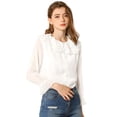 thumbnail image 2 of INSPIRE CHIC Women's Ruffle Neck Polka Dots Sheer Chiffon Blouse, 2 of 4