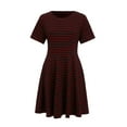 thumbnail image 5 of Aayomet Fashion Women Plus Size O-Neck Short Sleeve Stripe Cold Shoulder Mini Dress,Red XXL, 5 of 5