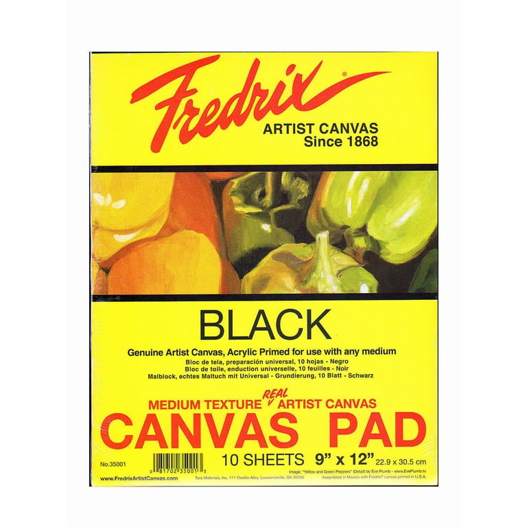 Fredrix 35001 Black Canvas Pad, 10 Sheets, 9 By 12 Inches