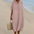 thumbnail image 1 of WILLBEST Coupes de Vinaigrette Ranch Individuelles Femmes Robe Décontractée Unie Manches Courtes Col en V avec Poches Robe Longue Ample, 1 of 4