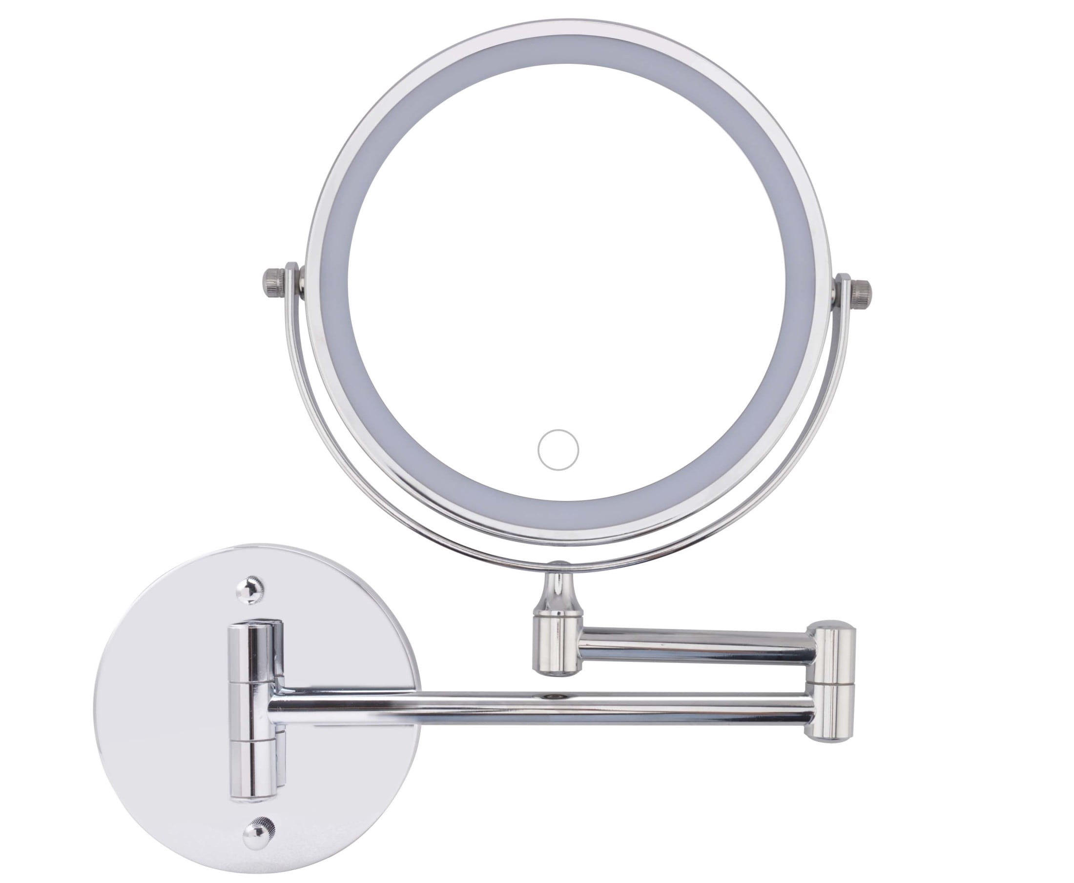 Noble House 8.9" Rechargeable Wall Mounted LED Makeup Mirror, Brushed Double-Sided Rotation Vanity Mirror, Chrome