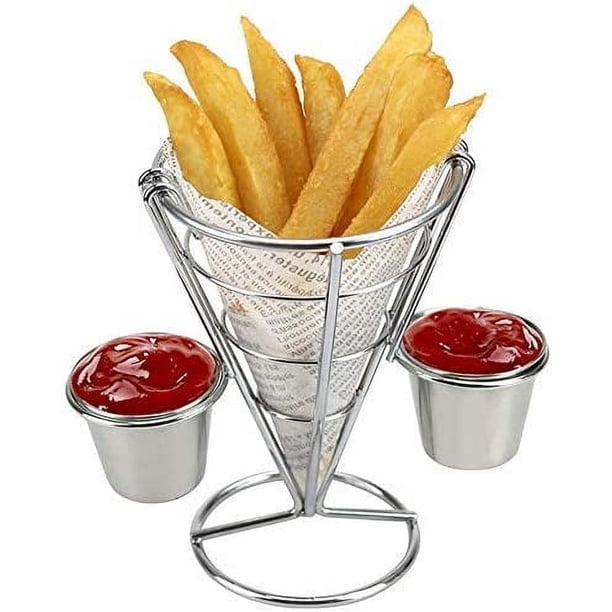 1 estante de exhibición de bocadillos en forma de cono de buffet, canasta de papas fritas, estante para alimentos de papas fritas en forma de cono, canasta de alambre para papas fritas (taza doble) Sincero Electrónica