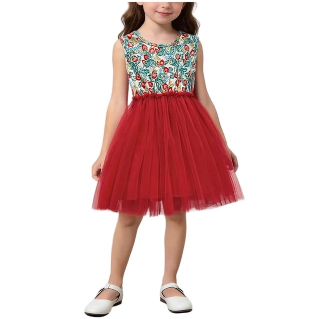 Robes d'Été pour Filles, Robe Sans Manches avec Col Rond, Tenue de Fête Princesse Décontractée, Vêtements d'Extérieur pour Bébé Fille, Vêtements Légers pour Enfants pour Usage Quotidien et Séance Photo