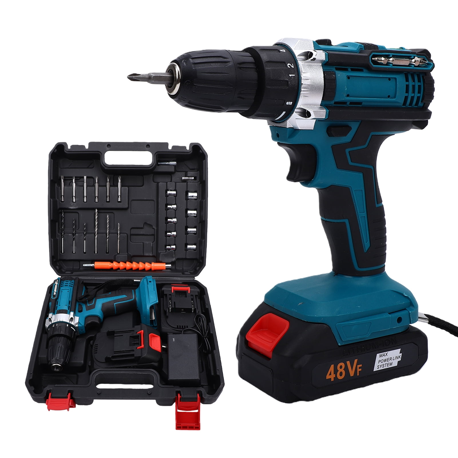Battery Powered Drill Cordless Drill, 2-Speed Electric Power Drill Set with 2 Batteries and Charger, LED Light, Drill Driver Bits