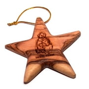 Holy Land Market Star engraved with Nativity scene Olive Wood Ornament - 3D ( 3 Inches )